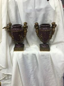 Rare Porphyry And Gilt Bronze Mounted French Urns