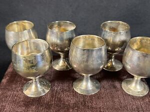 Vintage Epns Silver Plated Goblets Shot Sherry 6 Cups With Velvet Case 2 5 H