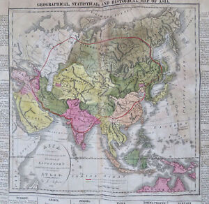 Asia China India Arabia Ottomans Fine 1821 Phila Large M Carey Hand Color Map