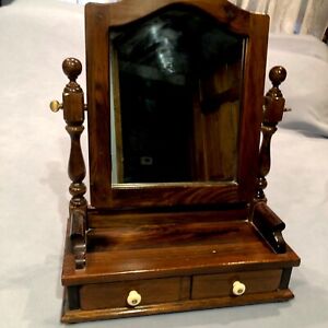 Ethan Allen Antiqued Pine Cheval Mirror Jewelry Box Shaving Vanity Tabletop