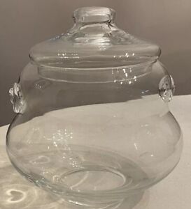 Antique Vintage Apothecary Jar Glass Clear Lid Hand Blown 9 Leech Bowl