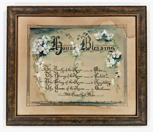 Antique House Blessing Hand Painted With Gold Gilded Letters
