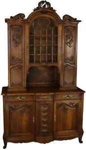 Cabinet Antique French Louis Xv Rococo Walnut Wood 1900 Pretty Glass Door