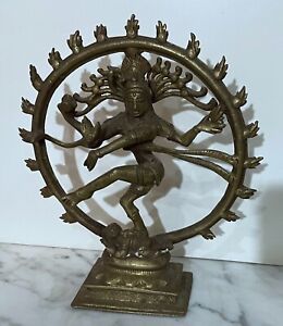Beautiful Antique Indian Hindu Solid Brass Statue Of Dancing Shiva Natajara