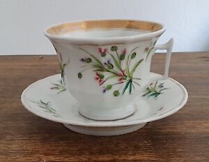 Large Cup A Chocolate Porcelain De Paris Decoration Flowers Xixth