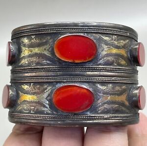 Beautiful Old Islamic Solidsilver And Agate Stone Warriors Promise Bracelet Rare