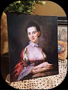 Primitive Distressed Print On Canvas Pretty Colonial Lady Portrait 8x10