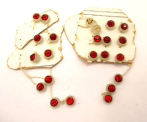 21 Red Rhinestone Buttons Miniature Frosted Glass Vintage On Card