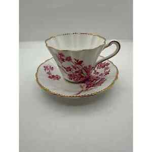 Royal Stafford Pink Wild Forgetmenots Tea Cup Saucer Gold Trim Flowers Vintage