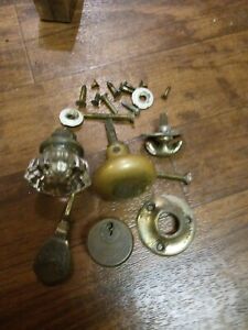 Lot Assorted Antique Vintage Brass Snd Glass Door Knobs Trim Pieces 