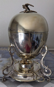 Antique Victorian Benetfink Co England Silver Plated Egg Coddler Bird Finial