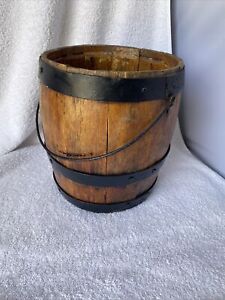 Antique Wooden Paint Bucket 9 Tall With Bail
