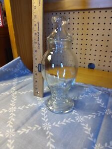 Vintage Clear Glass Apothecary Jar Footed With Lid Measures 10 Tall With Lid