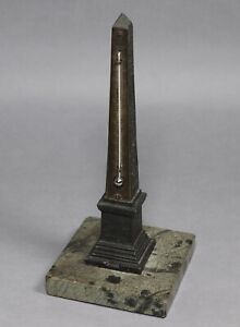 Antique 19thc Grand Tour Bronze And Marble Luxor Obelisk Desk Thermometer 19cm 