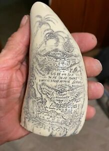Scrimshaw Sperm Whale Tooth Resin Reproduction Pirate Treasure Map 6 Long