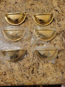 Vintage Heavy Solid Brass Half Moon Shaped Drawer Handle Pulls 4 Cup Style 6