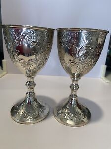 Lot Of 2 Two C Co Silver Plate Wine Goblets Made In Japan Treasured Piece S