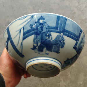 8 6 China Qing Blue And White Porcelain Chai Kiln Figure Stories Big Bowl