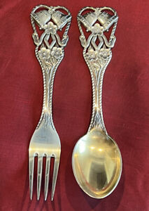 Christmas By A Michelsen Sterling Silver Fork And Spoon Set 2pc 1912 Bells