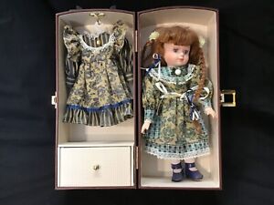 Porcelain Doll Steamer Trunk Clothing Hangers Red Head P Tails Lace Bows Ribbons