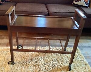 Vintage Mid Century Modern Bar Cart Trolley Serving Rolling Record Tv Stand Wood