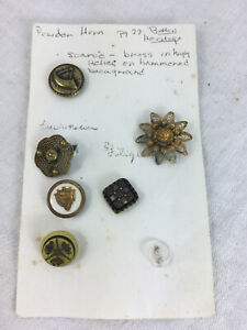 Antique Buttons Lot Powder Horn Brass High Relief Hammered Filigree Revolution 