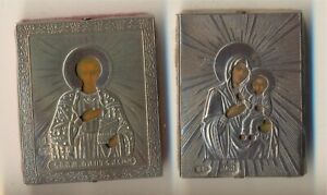 Russian Antique Imperial Icon Sterling Silver 2 Travel Icons Christia 5000 