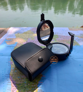 Black Working Navigational Brunton Pocket Transit Compass With Leather Case