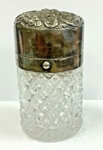 Vintage Gorham Sterling Silver Cut Crystal Dresser Jar Hinged Tight Lid 3 1 2 