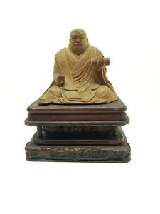 Japanese Japan Buddhist High Priestm Nichiren Wooden Statue Buddha 7 Inch D3