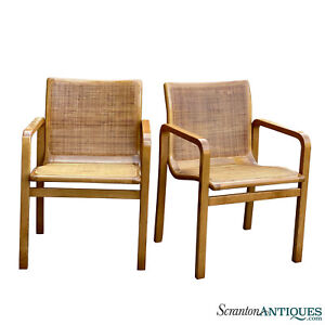 Mid Century Modern Yugoslavian Sculpted Bentwood Natural Cane Chairs A Pair