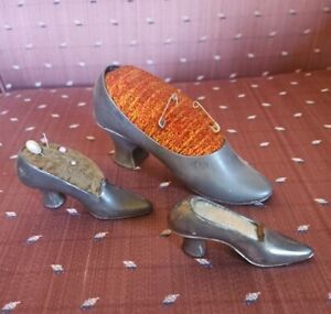 Antique Sterling Silver Novelty Pin Cushion In The Form Of A Shoe Lot Of 3