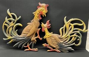 Vtg Syroco Roosters Mcm Wall Plaque Kitchen Decor Chicken Usa Mid Century Decor