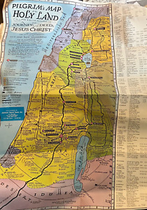 Vintage 80 Holy Land Tourism Map Of 1942 Jerusalem Gaza Israel Biblical Religion