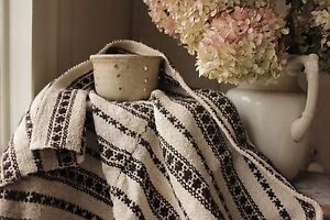 Vintage Folk Art Throw Blanket Homespun Wool Hemp Blanket Tone On Tone 70x76