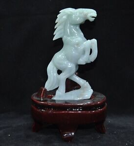 7 6 China 100 Natural Jadeite Emerald Jade Carved Fengshui Wealth Horse Statue