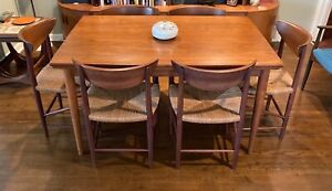 Mid Century Danish Skovmand Andersen Teak Dining Table 6 Peter Hvidt Chairs