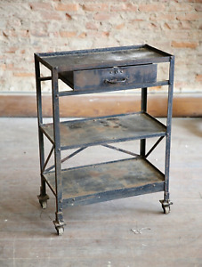 Vintage Antique Industrial Metal Cart Rolling Tool Box Machinist Stand Drawer