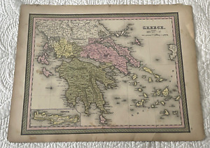 Antique 1850 Map Of Greece 17 Inches By 14 Inches