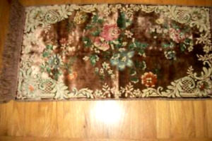 Antique Italian Velvet Tapestry Runner Rug Flowers Scrolls Ombre Rose Fringed