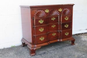Carved Shell Solid Mahogany Block Front Chest Dresser Traditional Vintage 5049