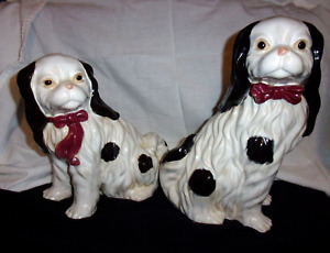Pair Of 19thc Staffordshire Porcellaneous Seated Dogs Separate Front Legs 1880s