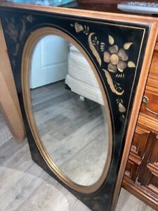 Ethan Allen Black Hitchcock Style Stenciled Wall Mirror