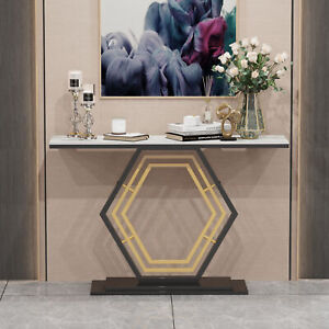 Marble Console Table Entryway Table With Geometric Metal Base For Living Room