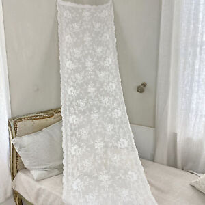 96x25 Cornely Antique Lace Bed Tambour Curtain Drape Chateau White Embroidery E