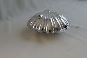 Antique Scallop Clam Shell Butter Dish Knife Glass Insert Silver Plate England