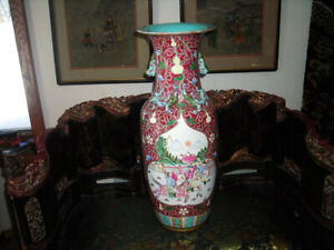 Lovely Antique Late Qing 1900 Famille Rose Chinese Vases 24 Tall