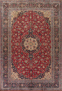 Vintage Traditional Kashmar Living Room Rug 10x13 Handmade Wool Red Carpet