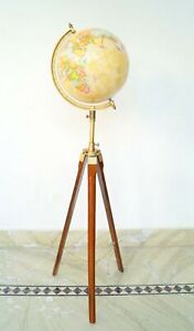 Globe World Tripod Map Stand Nautical Wooden Floor Antique Decor Vintage Atlas