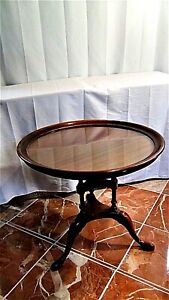 Antique1920 French Walnut Carved 3 Leg Coffee Table W Removable Serving Tray